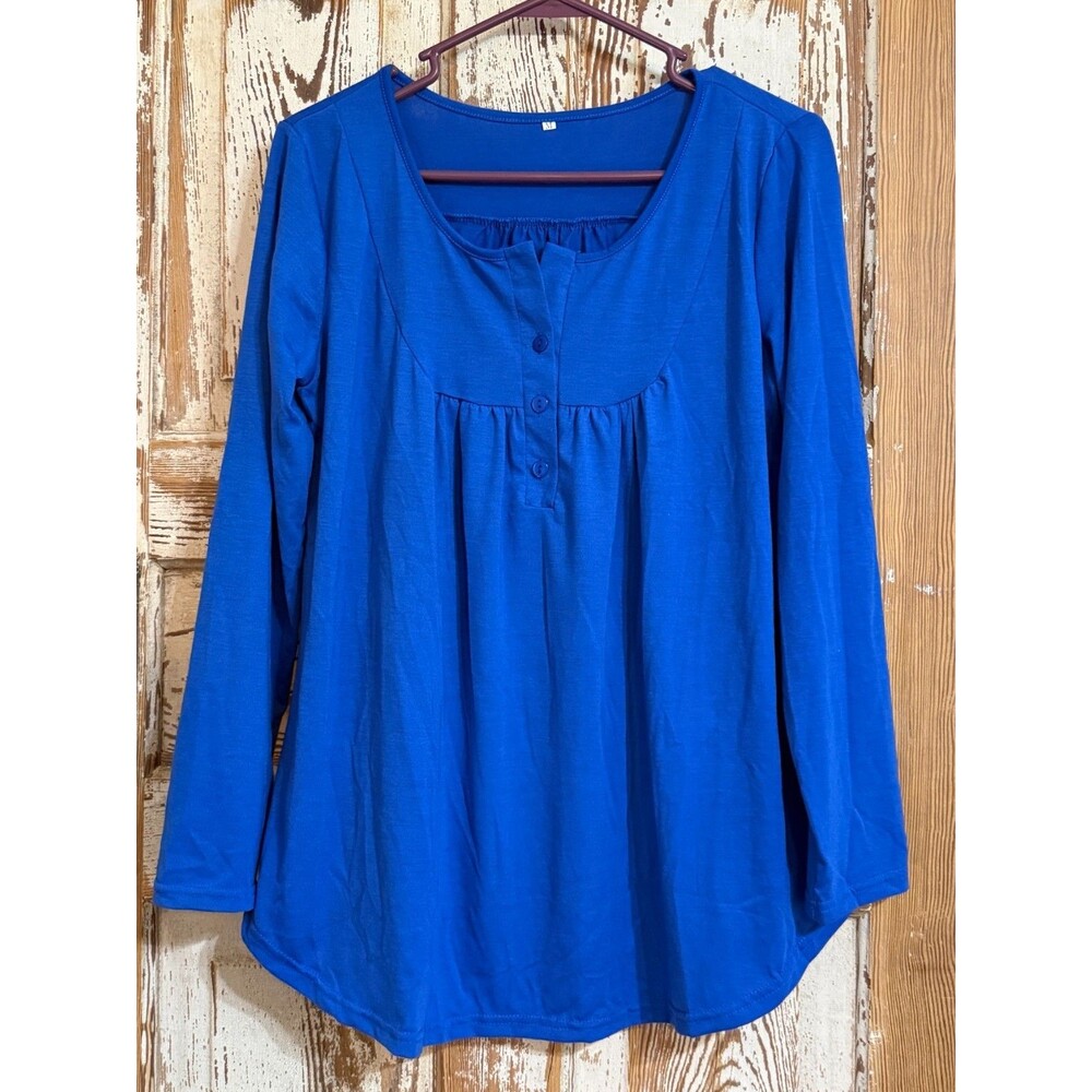 Women's Unbranded Long Sleeve Henley Knit Top - Blue - Size Medium